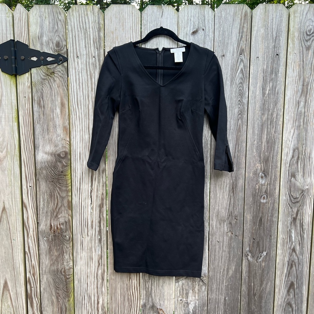 KENAR Black 3/4 Sleeve V Neck Dress with zippers Women’s 2